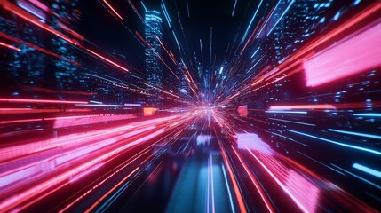 Poster - vibrant cityscape with neon lights creating a sense of speed and movement at night