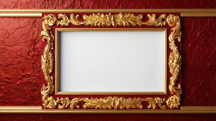 Gold vintage classic frame borders on red wall background