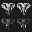 © peppastocker - Stylized geometric elephant head logo collection in muted gray tones with a simplified trunk and large ears.