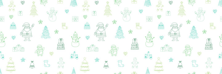 Wall Mural - Christmas seamless pattern with cartoon characters and decorations. Vector illustration