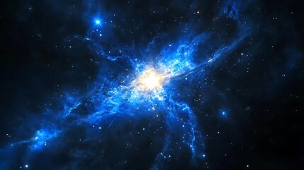 a glowing starburst region within a galaxy filled with young blue stars