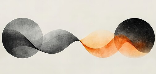 Poster - Abstract art piece featuring swirling shapes in black, gray, and orange tones displayed on a light background