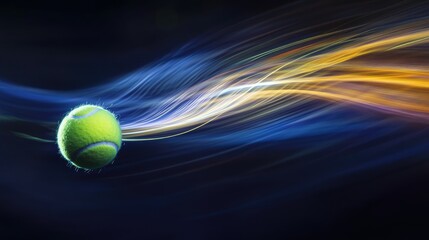 Sticker - A vivid light streak follows the movement of a tennis ball, creating a surreal effect with motion blur.