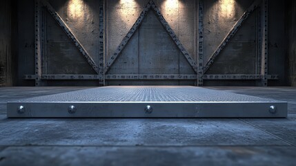 Poster - this product is a 3d stage pedestal stand with a silver metal platform.