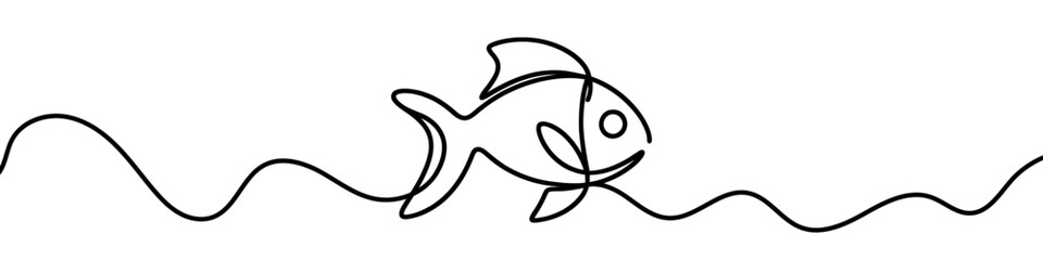 Wall Mural - Simple black and white illustration of a fish swimming, perfect for children's books or educational materials