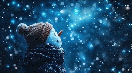 Wall Mural - snowman under a sky filled with blue stars