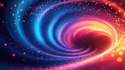 Poster - a futuristic, abstract design background with swirling neon lights and geometric shapes.
