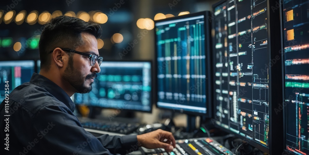 Engineer Operator Using Scada System Stock Photo | Adobe Stock