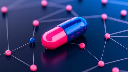 Poster - The image of a pill on a network background represents ai-driven precision medicine.