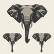 © peppastocker - Stylized geometric elephant head logo collection in muted gray tones with a simplified trunk and large ears.