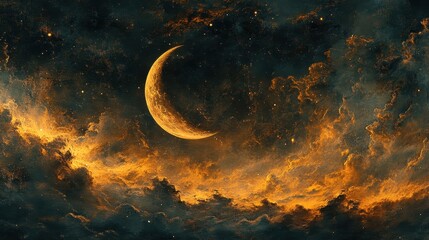 Wall Mural - crescent moon atmosphere clouds night.