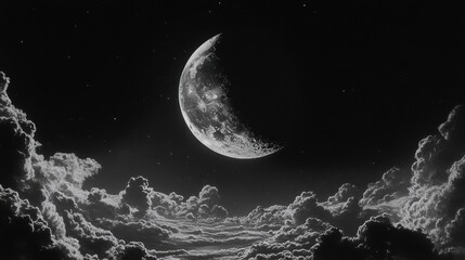 Wall Mural - crescent moon ethereal clouds night.
