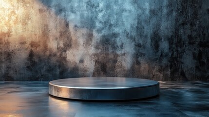 Poster - this product is a 3d stage pedestal stand with a silver metal platform.