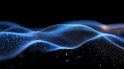 Poster - flowing wave of light particles against a dark background, creating a mesmerizing and dynamic effect