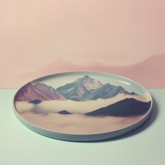 Poster - a platters isolated on a milky backdrop, peak scene.