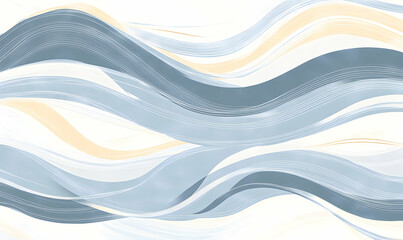 Fototapete - Serene abstract artwork featuring flowing pastel blue and beige waves on a white background. Ideal for calming interior design, websites, or social media.