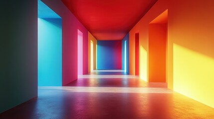 Poster - The image is a colorful abstract of a room with three walls of different colors