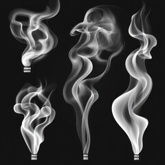 Poster - vector collection or set of realistic cigarette smoke or fog or haze with transparency isolated can 