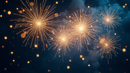 Poster - A vibrant display of fireworks lighting up the night sky, creating a festive atmosphere with bursts of color and excitement, ideal for celebrations and events.