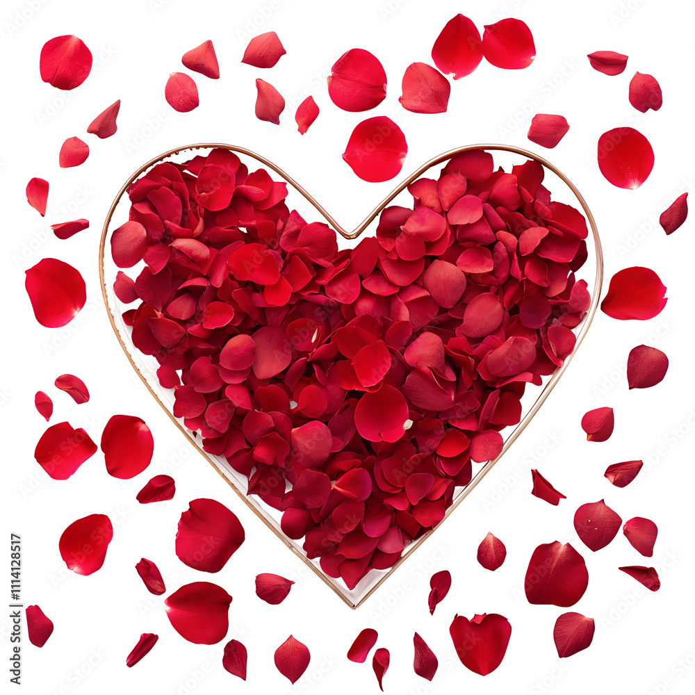 Heart shape made of red rose petals on transparent background, vibrant ...