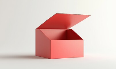 Poster - a 3d illustration of an isolated white background with a red, empty, cubic, paper mockup package for