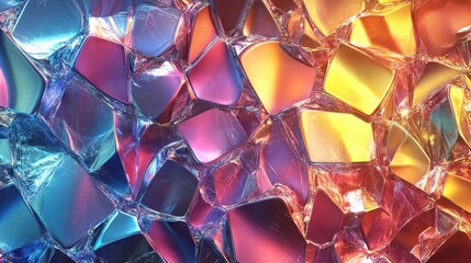 Poster - crystalline holo patchwork chrome pattern, seamless texture