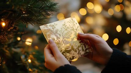 Wall Mural - Elegant christmas card design with golden accents in festive setting