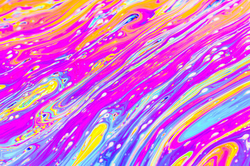 Wall Mural - Real photograph of a colorful light interference on a soap bubble surface with random swirls, curves and lines