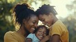 © Chandlerlikes - 04 A portrait of a happy family bonding in nature, sharing smiles and hugs on a sunny day in the park.
