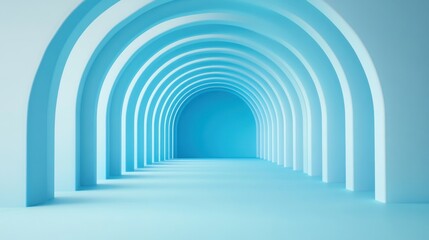 Poster - A serene, minimalist interior featuring a series of blue arches creating a sense of depth and tranquility.