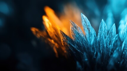 Poster - A vibrant, abstract image showcasing sharp, crystalline formations with a striking contrast of orange and blue hues.