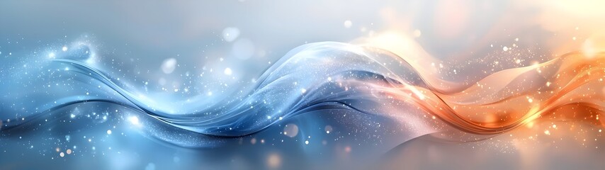 Poster - A dynamic wave of shimmering blue and orange light gracefully undulates across the image, creating a mesmerizing blend of colors and hints of sparkling textures.