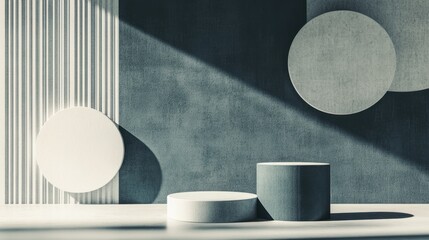 Poster - A minimalist composition featuring geometric shapes and textured surfaces, with soft shadows creating a serene atmosphere.