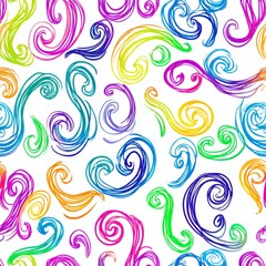 Wall Mural - Children's seamless pattern with colorful squiggles. Abstract and cute background design for parties. Fun and vibrant line pattern. Contemporary illustration of a cute children's background.