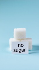 Aufkleber - Three sugar cubes arranged on a vibrant blue background with a no sugar sign, symbolizing a sugar free diet and promoting healthy eating habits