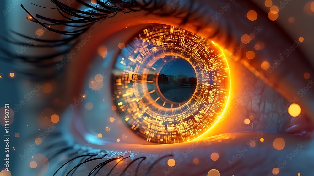 Cyberpunk Glowing Eye with Futuristic Circuitry Design, Hyper-Realistic ...