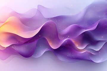 Poster - A captivating abstract design featuring flowing waves of purple and orange hues, creating a dreamy atmosphere with soft lines and ethereal sparkles.