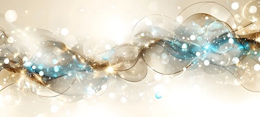 Poster - An abstract background featuring waves of shimmering light, with soft hues of blue and gold, creating a dreamy and elegant atmosphere perfect for various design projects.