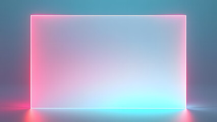 minimal frosted glass card on a gradient of turquoise and coral, with glowing neon borde