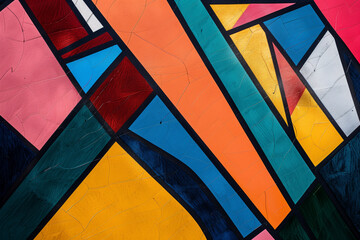 Aufkleber - Overlapping geometric shapes, each filled with a different vivid color, creating a harmonious abstract line art design.