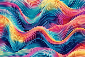 Poster - Colorful line art waves, undulating across the canvas in rhythmic patterns with each wave a different hue.