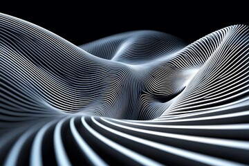 Poster - Abstract 3D rendering of flowing, white lines creating a wave-like pattern against a black background.