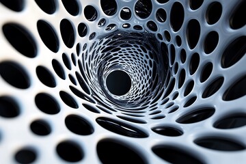 Poster - Abstract 3D rendering of a tunnel with repeating circular patterns.