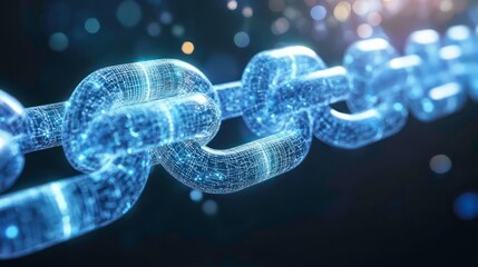 Aufkleber - Abstract glowing blue digital chain link network connection.