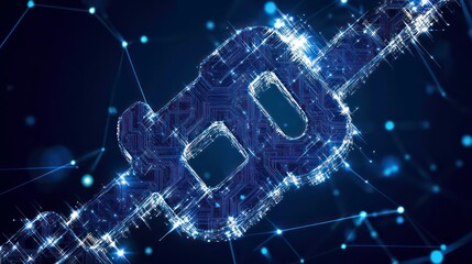 Aufkleber - Glowing digital chain link abstract background.