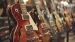 © sumaji - Row of Electric Guitars in a Music Store, Sunburst Finish Dominant