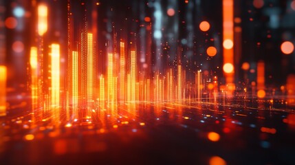 Poster - Dynamic digital trading landscape represented by vibrant light bars and signals in an abstract space