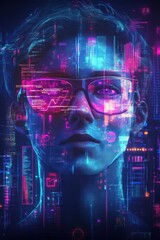 Poster - futuristic ai avatar with holographic digital interface display