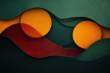 Poster - Abstract colorful wave pattern with circular shapes wallpaper
