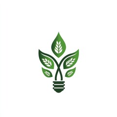 Wall Mural - Green leaves forming a light bulb shape, symbolizing eco-friendly energy.